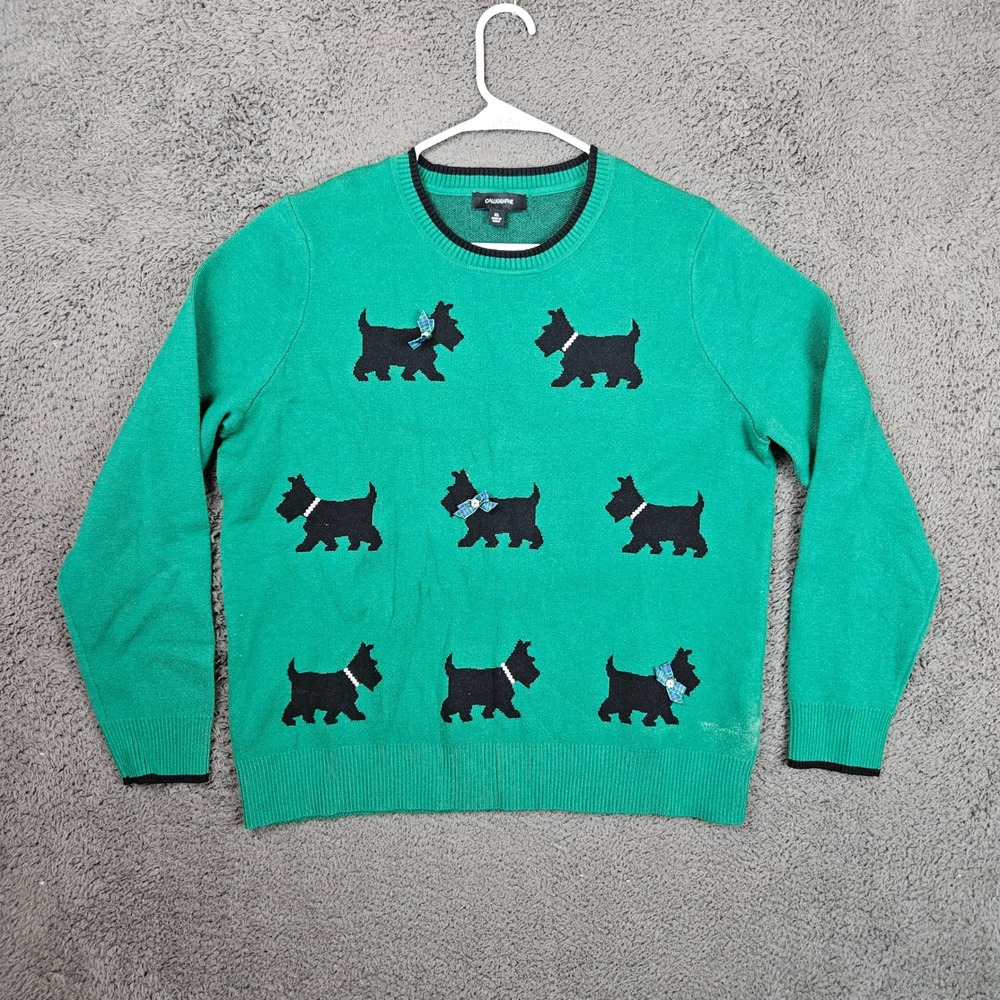Anthropologie Calligraphie Scottie Dog Novelty‎ Sweater Green Size XL